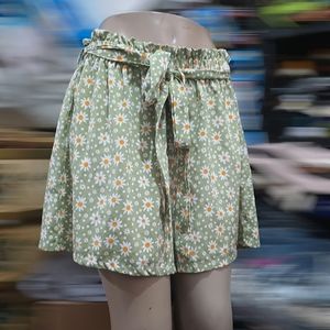 Margaritas Floral Print Ruffle Waist Belted Shorts
